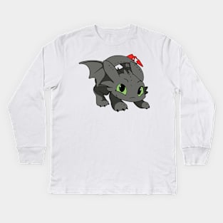 Happy Toothless dragon, cartoon character Httyd, night fury art Kids Long Sleeve T-Shirt